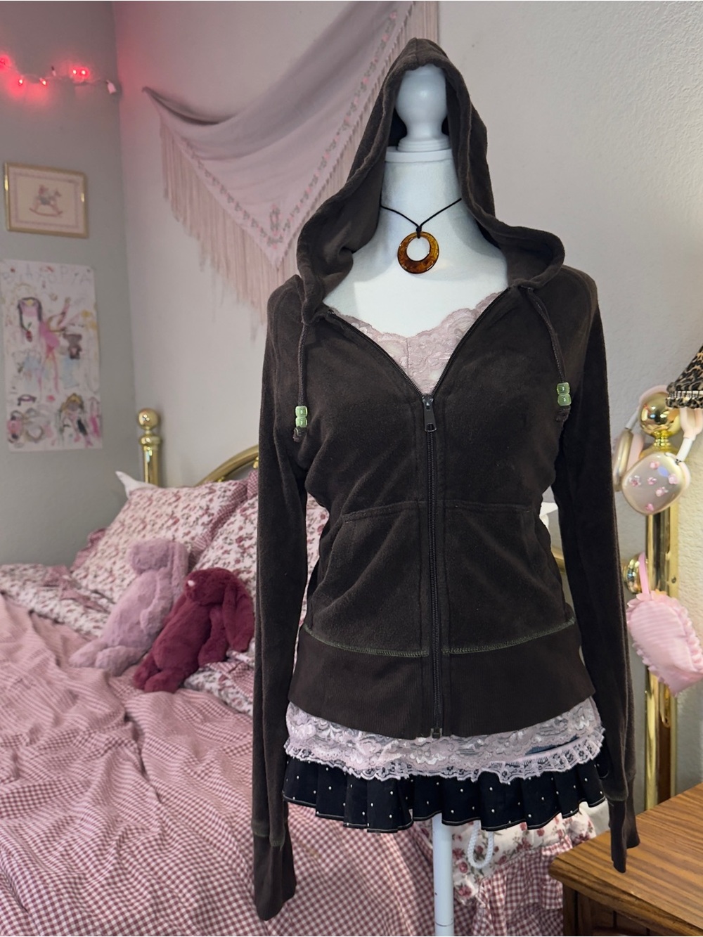 Y2K Brown Hooded Zip-Up Jacket
